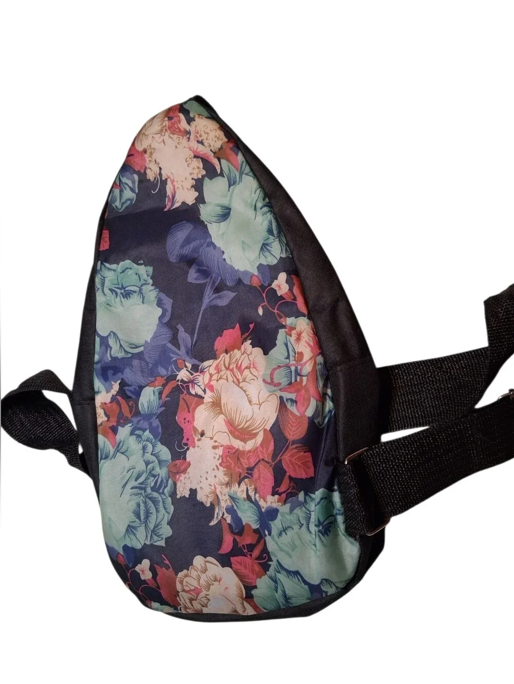 Women's Floral Print Crossbody Sling Backpack Black Botanical Daypack Chest Bag